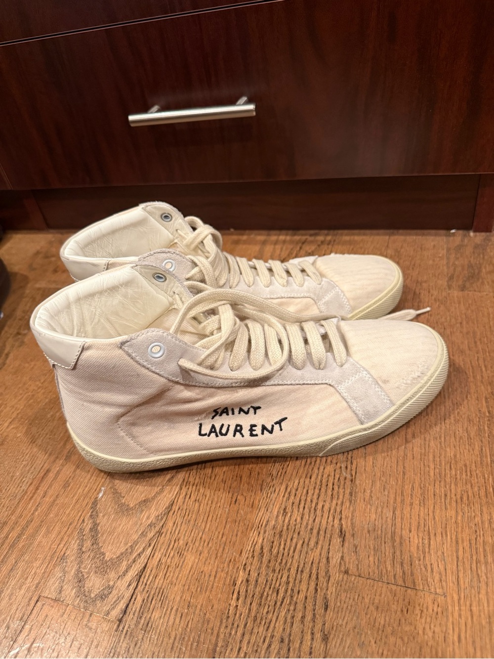 Saint Laurent Bedford High-Top Sneakers Canvas Suede Sz 41 Hand-Painted Logo